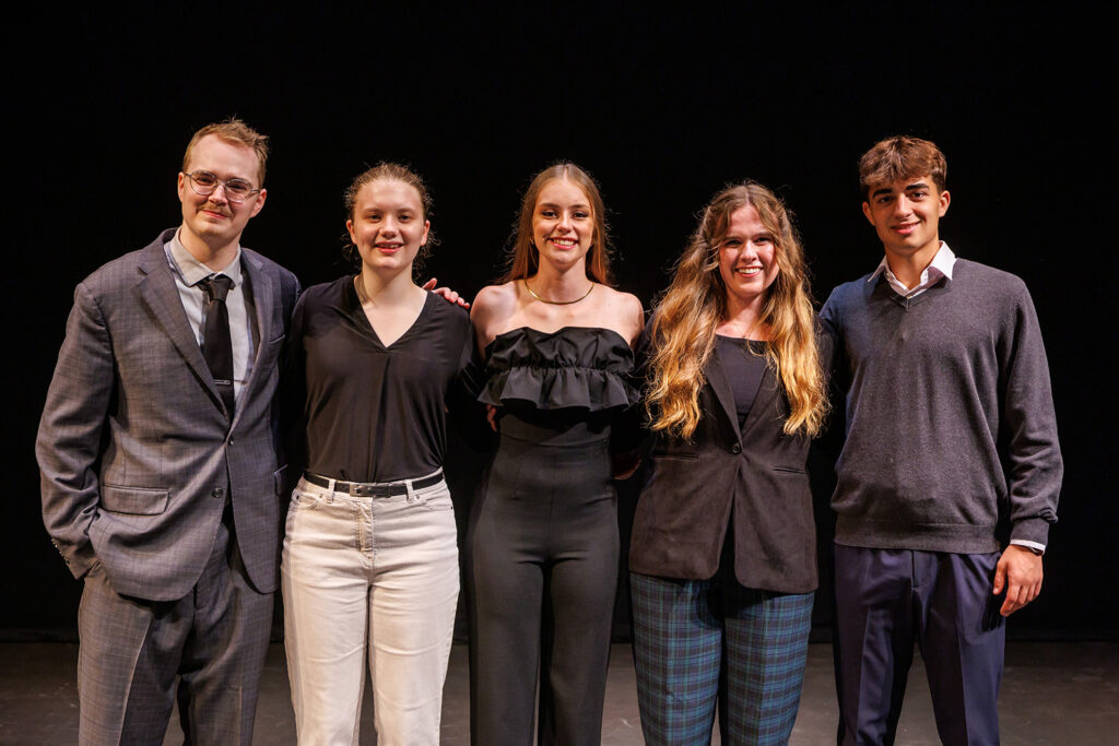 Contestants, from left: Preston Vicenzi, Sophia Kauffman, Caoimhe Farrell, Katherine Brown, Mateo Gonzalez